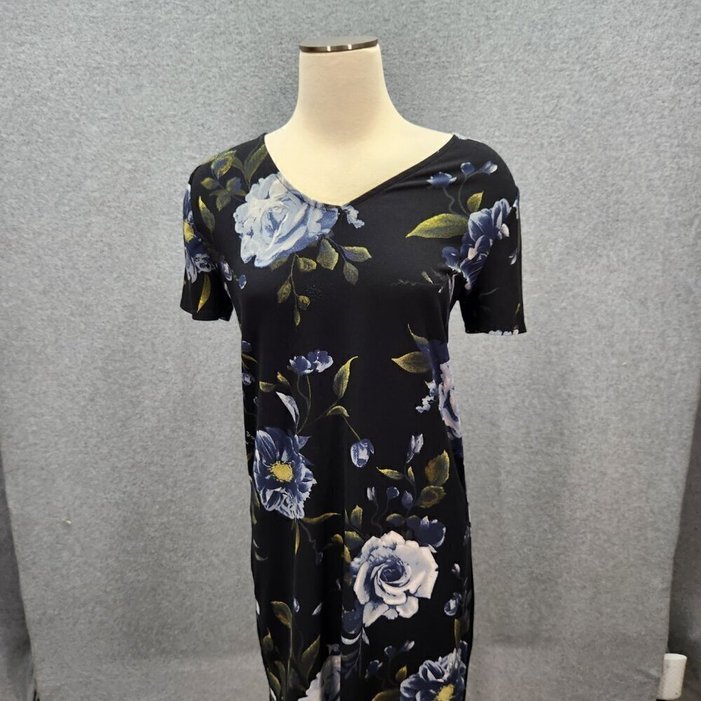 Christian‎ Siriano New York black blue floral dress women's size S